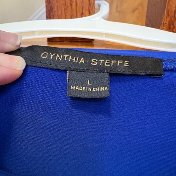 Cynthia Steffe Royal Blue Matte Jersey Dolman Sleeve Draped Band Top Size Large - Picture 2 of 6
